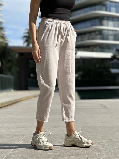 Bej Gabardin Saçaklı Kadın Pantolon