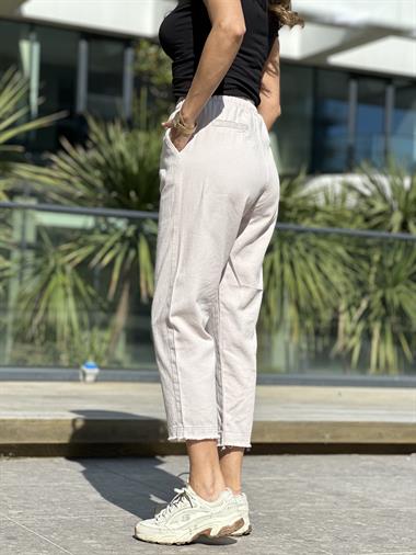 Bej Gabardin Saçaklı Kadın Pantolon