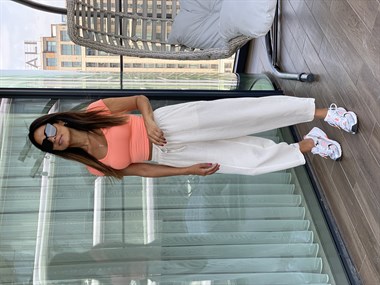 Bej Ham Keten Bel Lastikli Kadın Pantolon