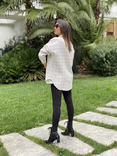 Bej İki Cepli Oversize Tüvit Kadın Gömlek