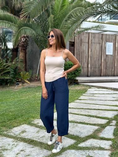 Bej İp Askılı Kare Yaka Kadın Body