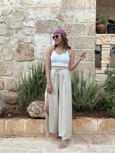 Bej Kapaklı Bağlamalı Kadın Pantolon