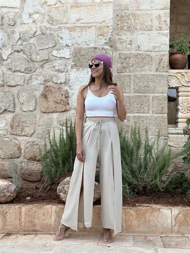 Bej Kapaklı Bağlamalı Kadın Pantolon