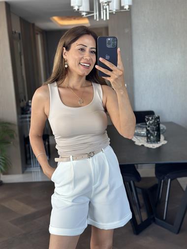 Bej U Yaka Kalın Askılı Kadın Body