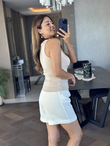 Bej U Yaka Kalın Askılı Kadın Body