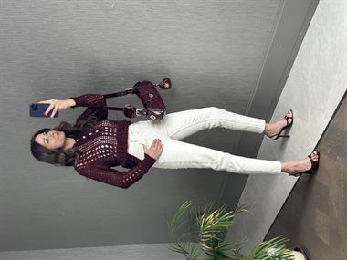 Bej Karol Naturel İki Düğmeli Mom Fit Kadın Jean Pantolon