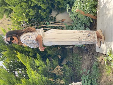 Bej Kısa Kol Etnik Desen Kadın İkili Takım