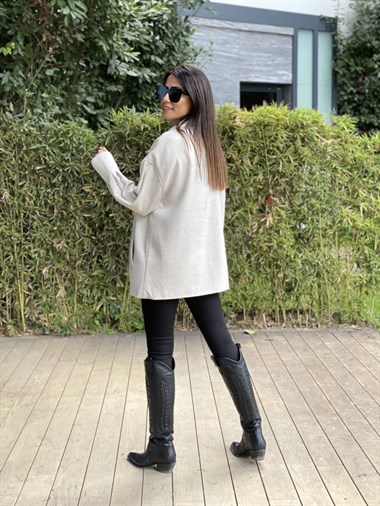 Bej Kolları Manşet Kaşe Kadın Ceket