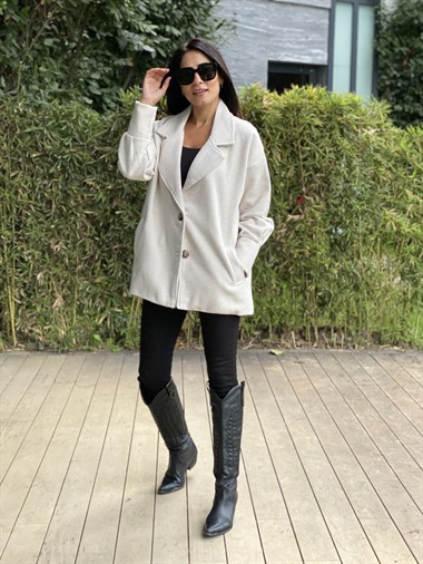 Bej Kolları Manşet Kaşe Kadın Ceket