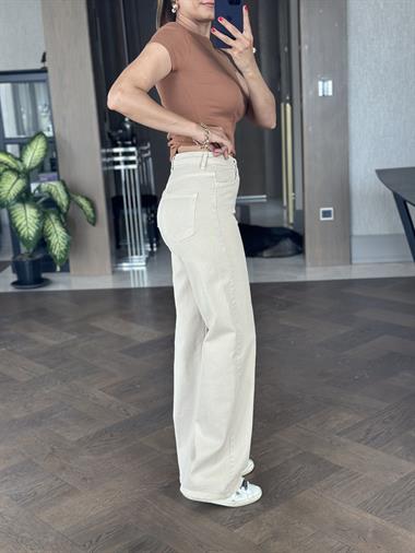 Bej Lacarino Wide Leg Kadın Jean Pantolon