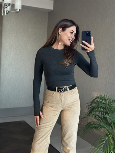 Bej Marka Model Straight Fitilli Kadın Kadife Pantolon