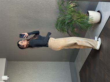 Bej Marka Model Straight Fitilli Kadın Kadife Pantolon