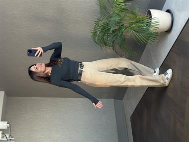 Bej Marka Model Straight Fitilli Kadın Kadife Pantolon