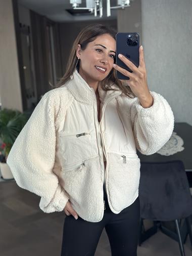 Bej Önü Paraşüt Detay Peluş Kadın Sweatshirt