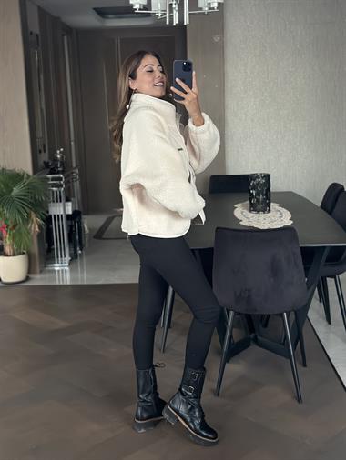 Bej Önü Paraşüt Detay Peluş Kadın Sweatshirt