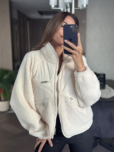 Bej Önü Paraşüt Detay Peluş Kadın Sweatshirt