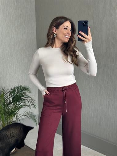 Bej Parmak Detay Bisiklet Yaka Yumoş Kadın Body