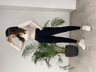 Bej Polo Yaka Üç Düğmeli Kaşkorse Kadın Bluz