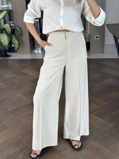 Bej Premium Çift Kancalı Kadın Palazzo Pantolon