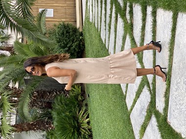 Bej Sıfır Kol Eteği Volanlı Aerobin Kadın Elbise