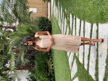 Bej Sıfır Kol Eteği Volanlı Aerobin Kadın Elbise