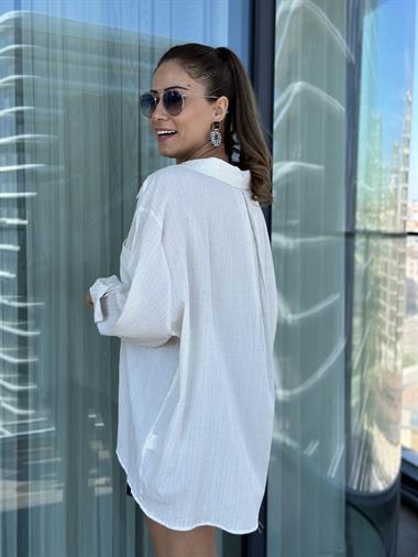 Bej Tek Cepli Dokulu Salaş Kadın Gömlek