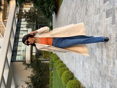 Bej Uzun Kuşaklı Kaşe Kadın Kaban