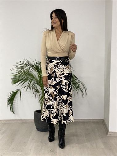 Bej Vatkalı Kruvaze Yaka Sandy Kadın Bluz