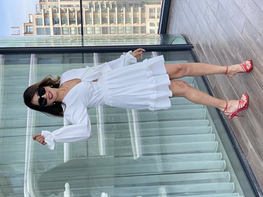 Beyaz Bağlama Detay Bel Gipeli Aerobin Elbise