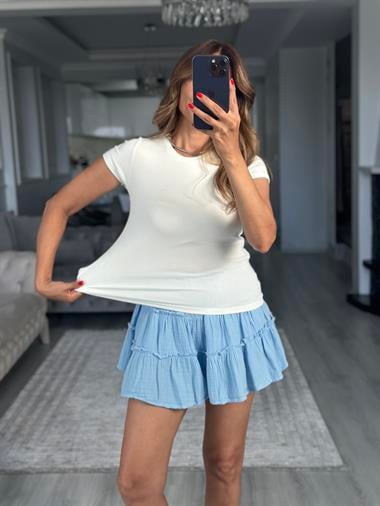 Beyaz Basic Yumoş Bisiklet Yaka Kadın Body