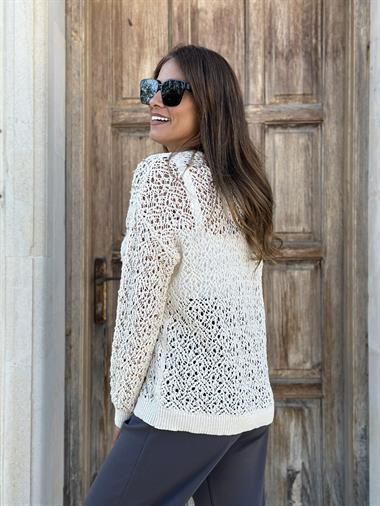 Bej Bisiklet Yaka Boncuklu Triko Kadın Kazak