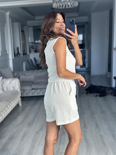 Beyaz Bürümcük Bluz Şort Kadın Alt Üst Takım