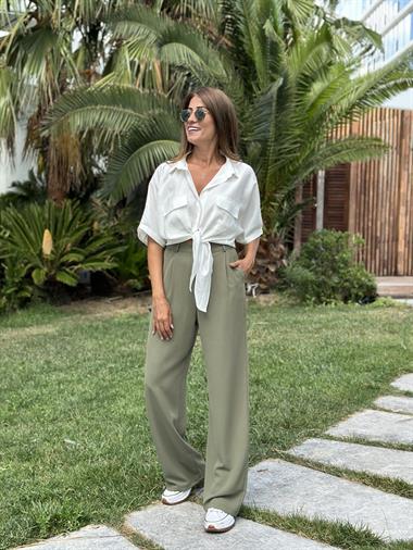 Beyaz Çift Cepli Bağlamalı Tamara Kadın Gömlek