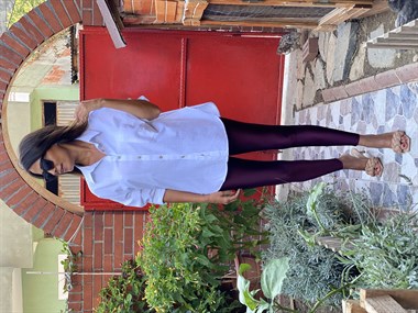 Beyaz Çift Cepli Flam Keten Kadın Gömlek