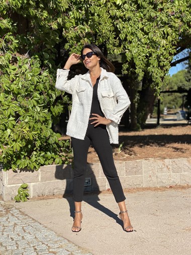 Ekru Çift Cepli Şönil Gabardin Kadın Gömlek