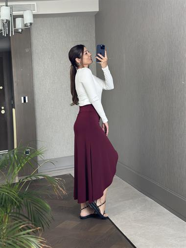 Beyaz Çıtçıt Düğmeli Bisiklet Yaka Uzun Kol Kaşkorse Kadın Body