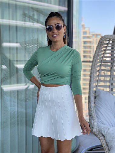 Beyaz Dilimli Triko Etek