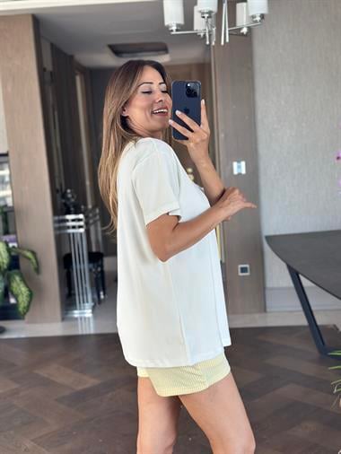 Beyaz Düz Basic Mass Model Kadın T-Shirt