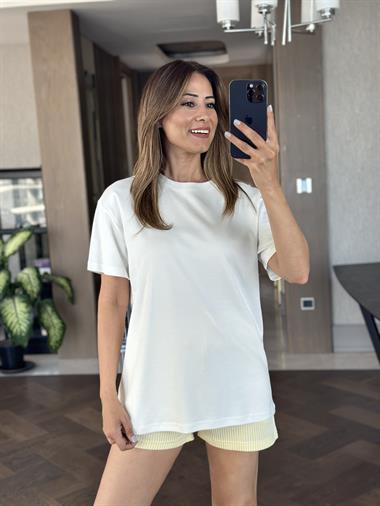 Beyaz Düz Basic Mass Model Kadın T-Shirt