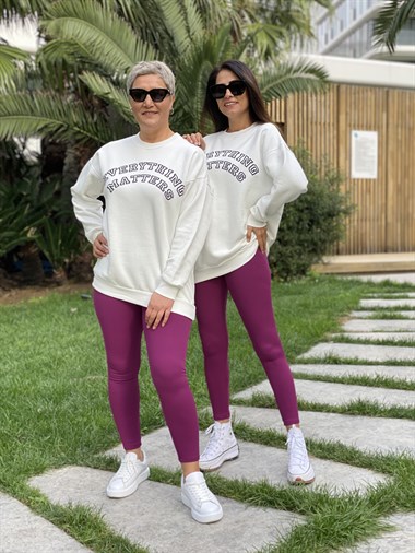 Beyaz Everything Bisiklet Yaka İki İplik Kadın Sweatshirt