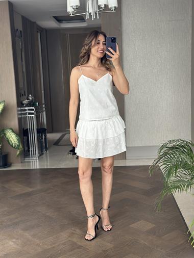 Beyaz Fisto Beli Gipeli Kadın Mini Etek
