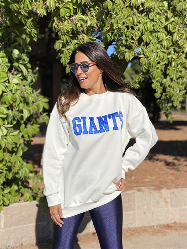 Beyaz Giants Bisiklet Yaka Kadın Sweashirt