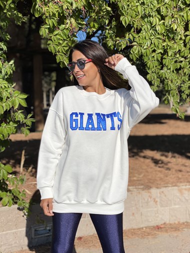 Beyaz Giants Bisiklet Yaka Kadın Sweashirt