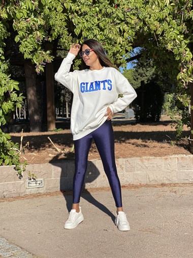 Beyaz Giants Bisiklet Yaka Kadın Sweashirt