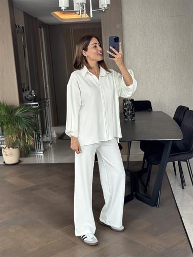 Beyaz Gömlek Pantolon Kadın İkili Takım