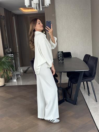 Beyaz Gömlek Pantolon Kadın İkili Takım