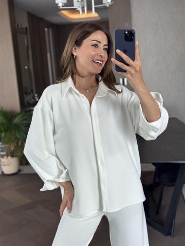 Beyaz Gömlek Pantolon Kadın İkili Takım