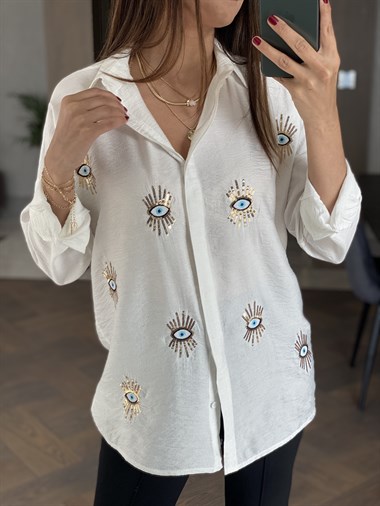 Beyaz Göz Nakışlı Gömlek