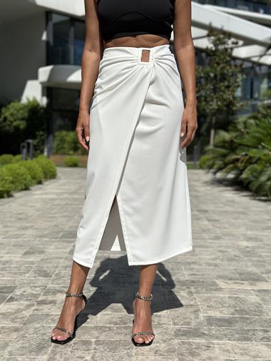 Beyaz Halka Detay Önü Yırtmaçlı Kadın Etek