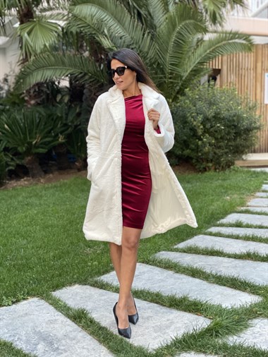 Beyaz İthal Tavşan Kadın Kaban